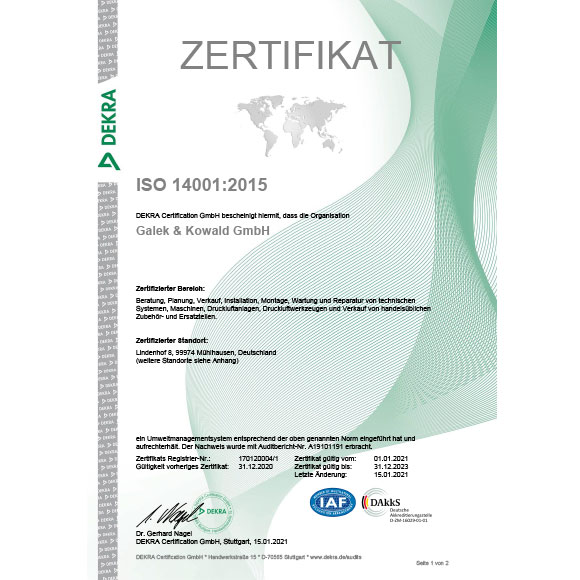 ISO 14001:2015 Zertifikat Umweltmanagementsystem